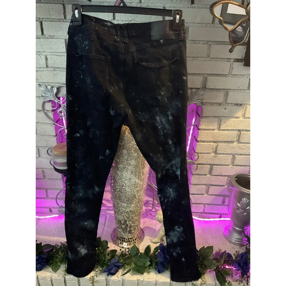 Rue21 Premium Supreme Flex Skinny Jeans Mens 32x34 Black White Acid Wash Bleach